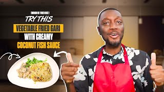 Enough of fried rice! Try this vegetable fried gari with creamy coconut fish sauce | Ameyaw TV