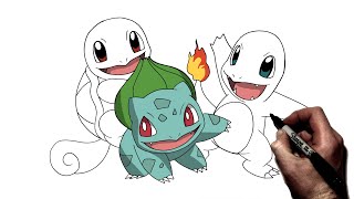 How To Draw Squirtle, Bulbasaur, Charmander | Step By Step | Pokemon