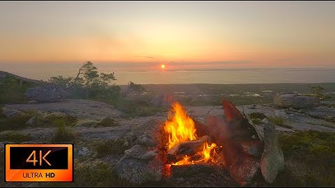 4 Hour Campfire From Dusk Till Dawn. StoneWall Protection. View Over Smøla and The Norwegian Sea. 4K