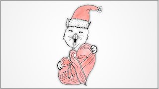 How to draw a illustration with a cute baby cat celebrating celebrating a Merry Christmas steps