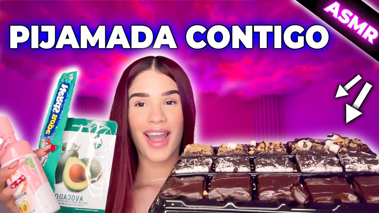 Asmr pijamada, probamos dulces y chips, hago tu skincare, te peino y probamos labiales