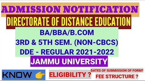Admission Notification For BA/BBA/B.Com | DDE 3rd & 5th Semester Jammu University