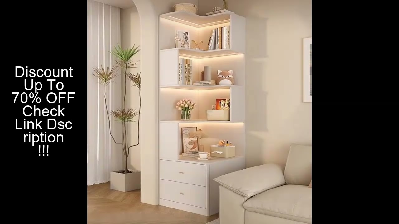Modern Corner Bookshelf for Living Room Furniture 180cm Tall Storage Rack Display Shelf with Drawer/