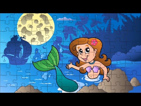 Русалочка плавает при лунном свете - Пазл для детей