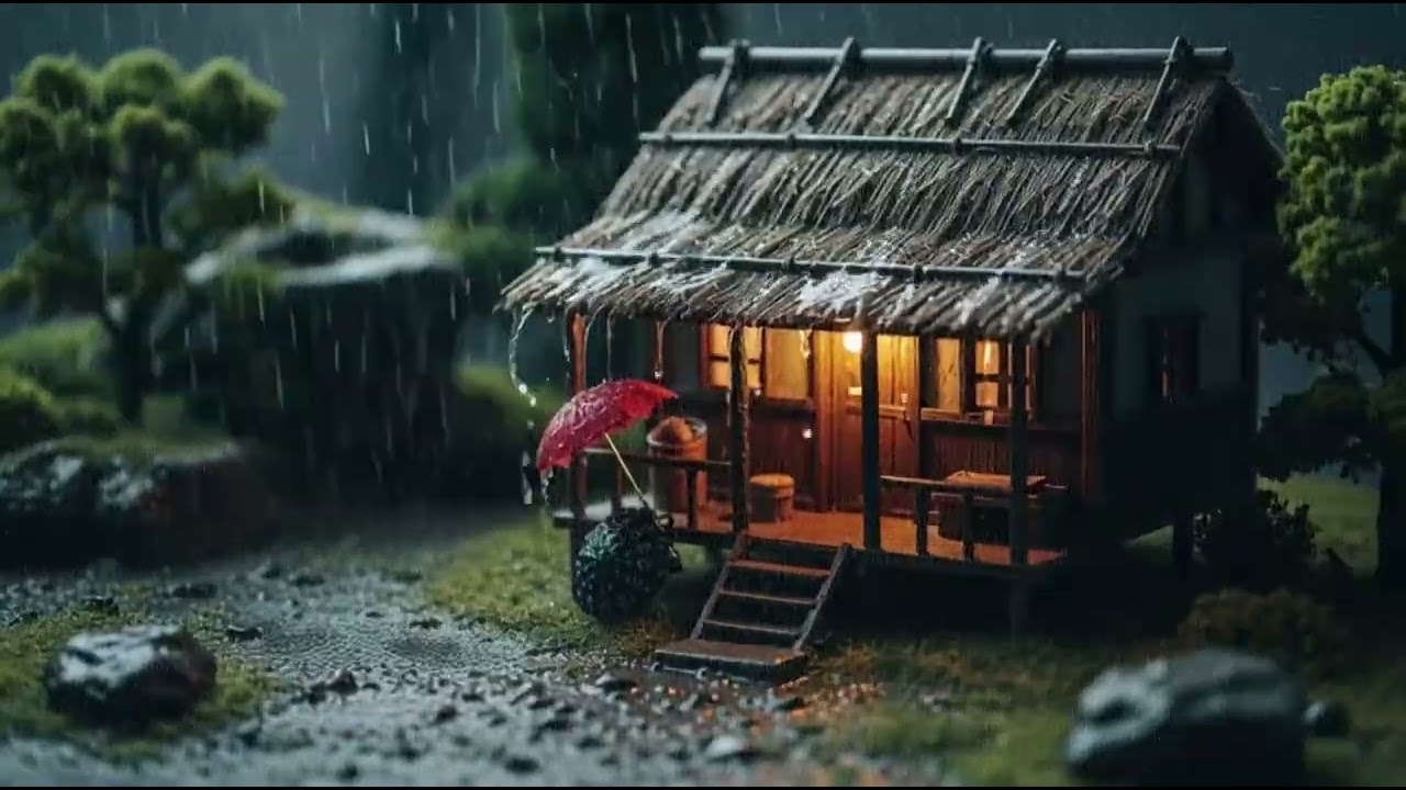 Bright Day Rain at a Bamboo House – Relaxing Nature Sounds for Focus & Calm