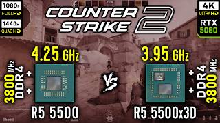 Ryzen 5 5500 vs Ryzen 5 5500x3D in Counter-Strike 2 | CS2 | RTX 5080 [ 1080p vs 1440p vs 4K ]