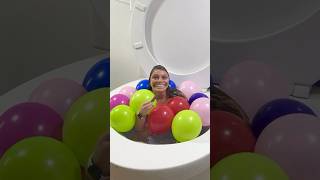 Crazy Face Surprise Eating Contest In The Giant Toilet Filled With Balloons #Shorts