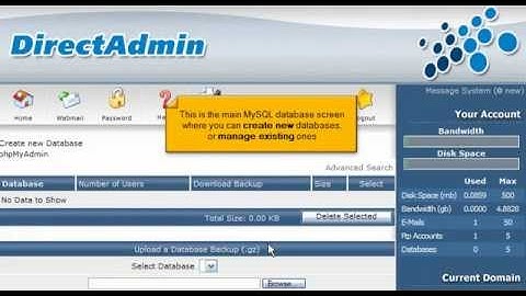 How to create a mysql database in Direct Admin