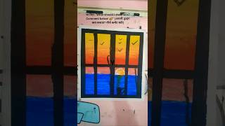 Easy Window Sunset Drawing With Oil Pastels 🌅 | Step by Step Tutorial #shorts #artEasy WindowEas