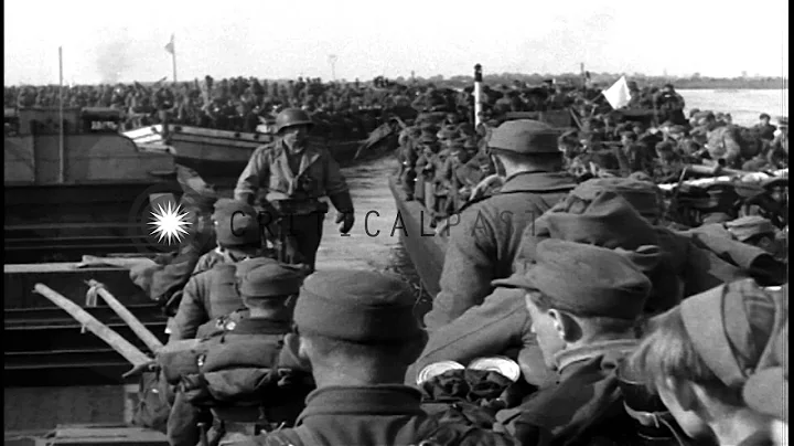 Huge barges on the Elbe River loaded with German soldiers waiting to disembark on...HD Stock Footage