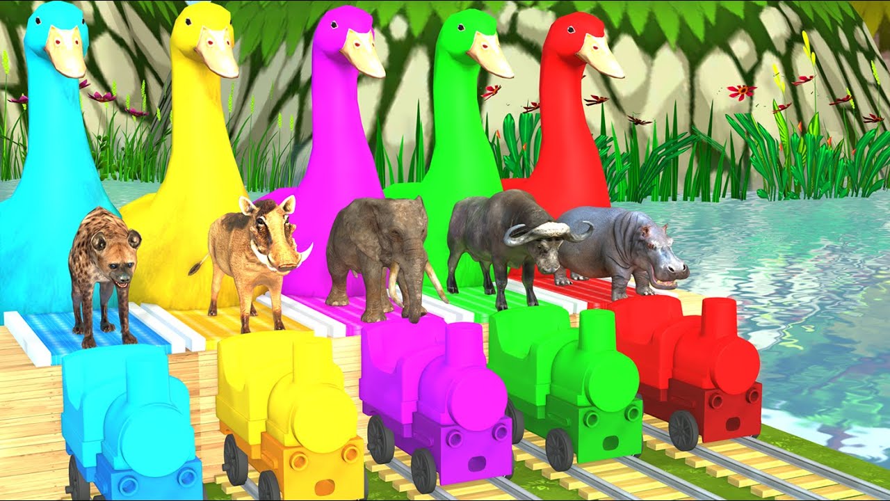 Long Slide Game with Cow Elephant Gorilla Hippopotamus Tiger 3d Animal Game Funny 3d Animals
