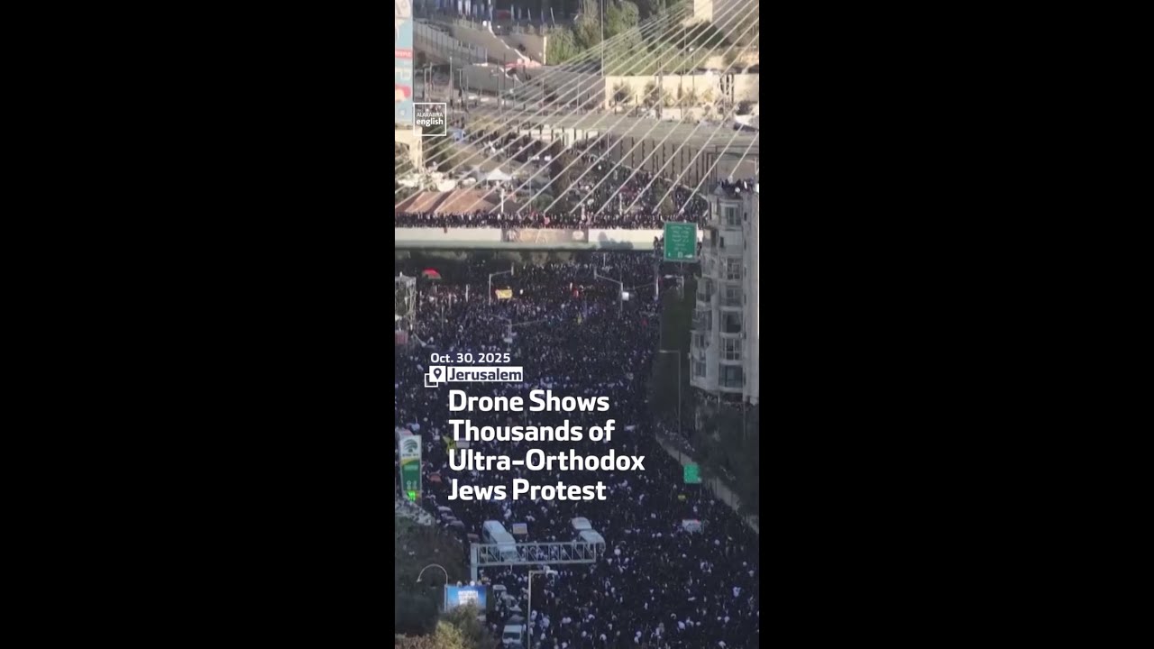 Drone Shows Thousands of Ultra-Orthodox Jews Protest