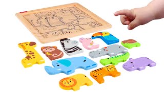 Learn Animal Names & Shapes with Matching Activity Puzzle | Toddler Toy Learning Video!