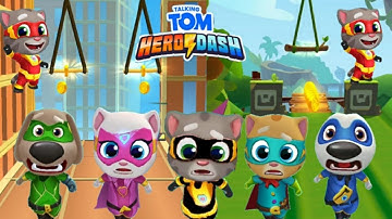 TALKING  TOM HERO DASH -- BLACK HERO TOM & ALL HERO CHARACTER SWING ON ROW & SWING ON  CRANE FUNNY