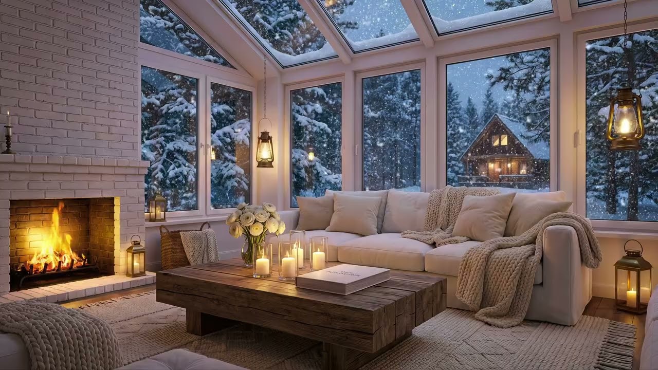 Расслабляющая атмосфера у камина с нежным джазовым пианино | Уютная каюта