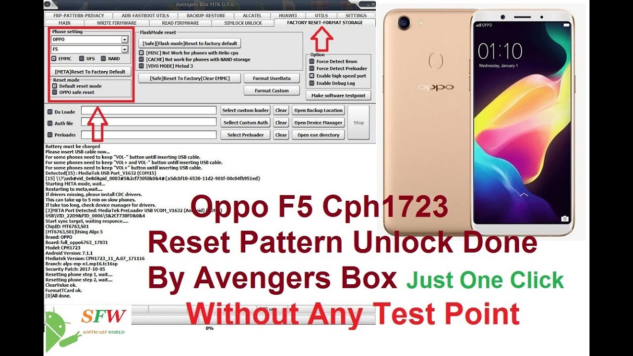 Oppo F5 Cph1723 Reset Pattern Unlock Done By Avengers Box For Gsm