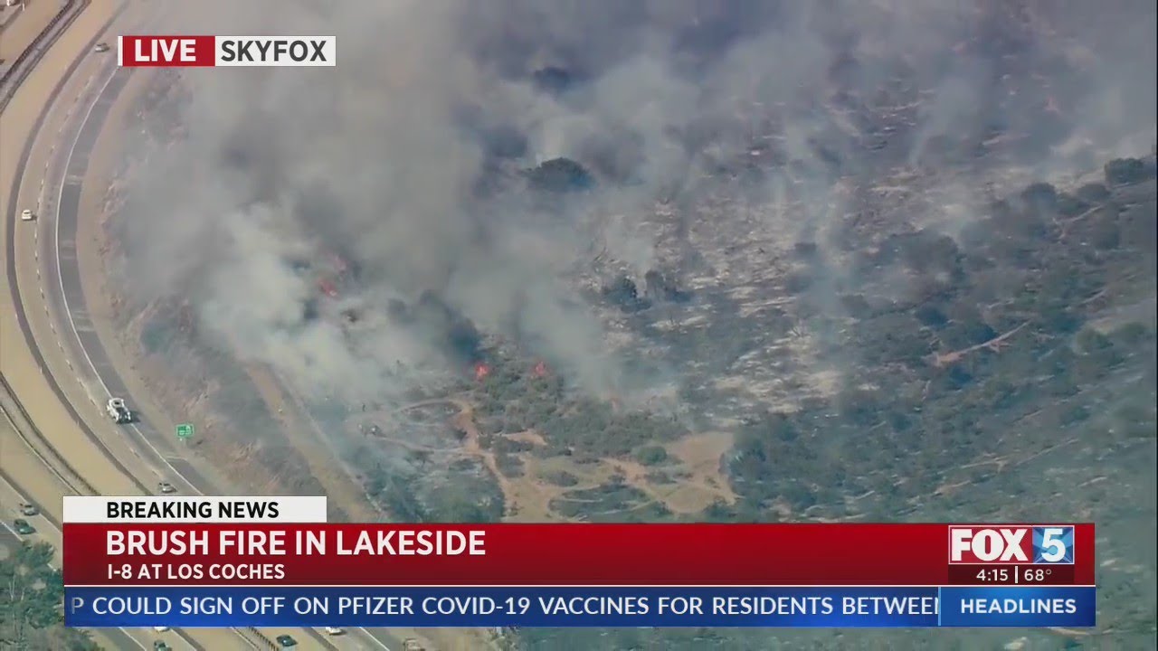 Crews Battle Brush Fire Along I-8 In Lakeside Area - YouTube