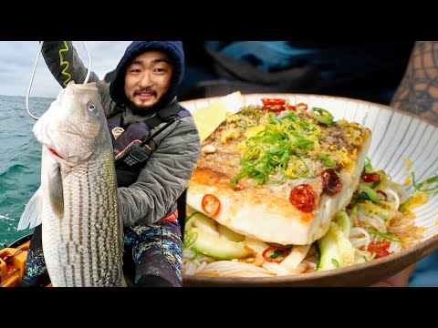 Big Striper Catch and Cook | Japanese cold noodle