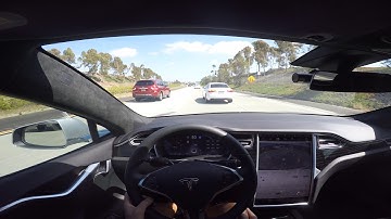 Tesla Model S AP2.0 8.1(17.11.3) Autosteer Close call with Merging Car