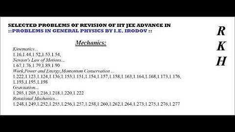 Selected Basic Problems of IE IRODOV for quick Revision of IIT JEE ADVANCED..