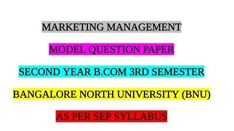 Marketing Management Model question paper 2025-26 | 2nd year B.com 3rd Sem| BNU - SEP syllabus
