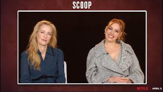 Actress Gillian Anderson & Billie Piper chat w/ Tim Estiloz about their new Netflix film, SCOOP.