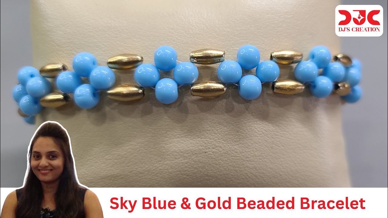 Sky Blue & Gold Beaded Bracelet Tutorial Easy DIY Bracelet Making dj's creation