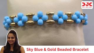 Sky Blue & Gold Beaded Bracelet Tutorial Easy DIY Bracelet Making dj's creation