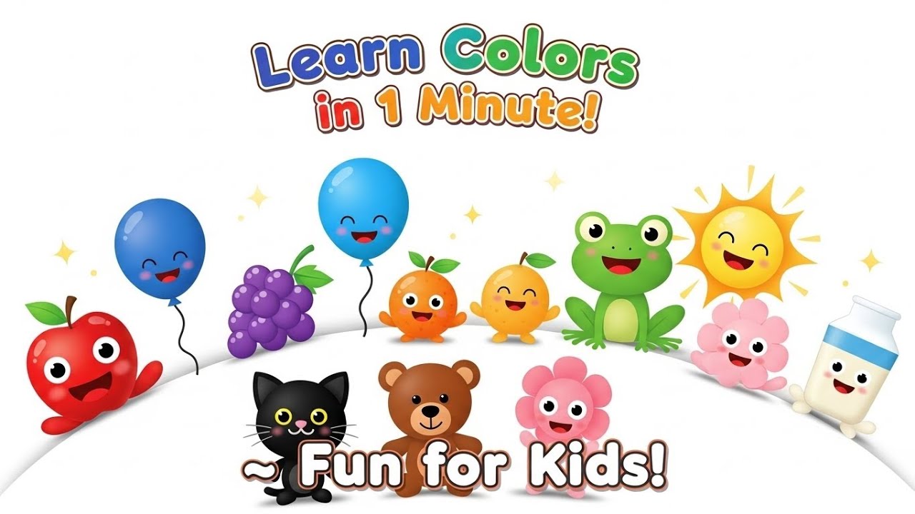 🌈 Learn Colors in 1 Minute! 🍎🎈☀️ Fun Kids Video!