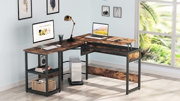 Tribesigns L Shaped Desk with Lift Top, Rustic Sit to Stand Corner Computer Desk F1273