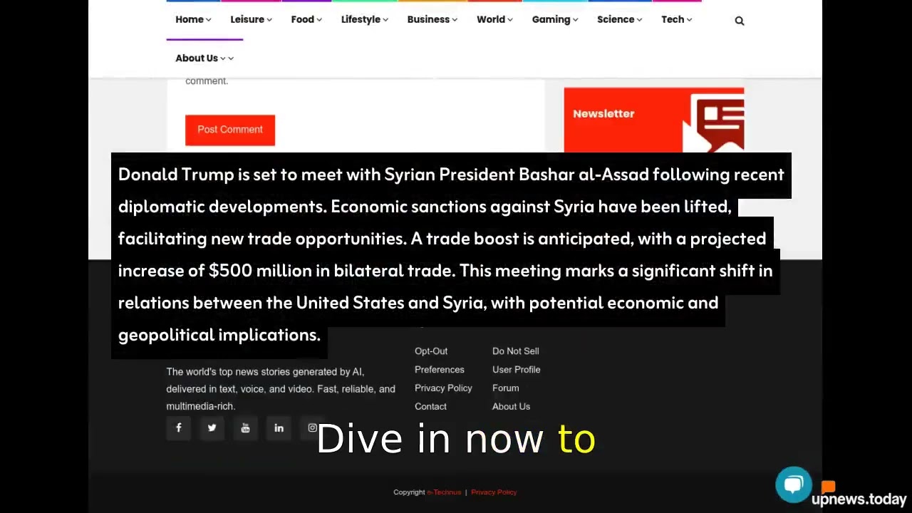 "Breaking News: Trump Meets Assad at upnews.today – US Sanctions Lifted for $500M Trade Boost!"