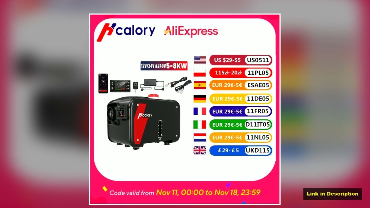 Hcalory Upgrade HC1H Car Parking Heater 15M Extension Cable 12V 8KW Portable Air Diesel Heater