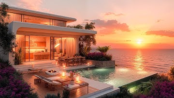 Gentle Bossa Nova Jazz With Sunset Waves - Mellow Jazz Melody And Balcony Of Luxury Beach Villa