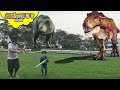 Escape from T-REX Chase! Skyheart Daddy runs from dinosaurs for kids toys battle fight