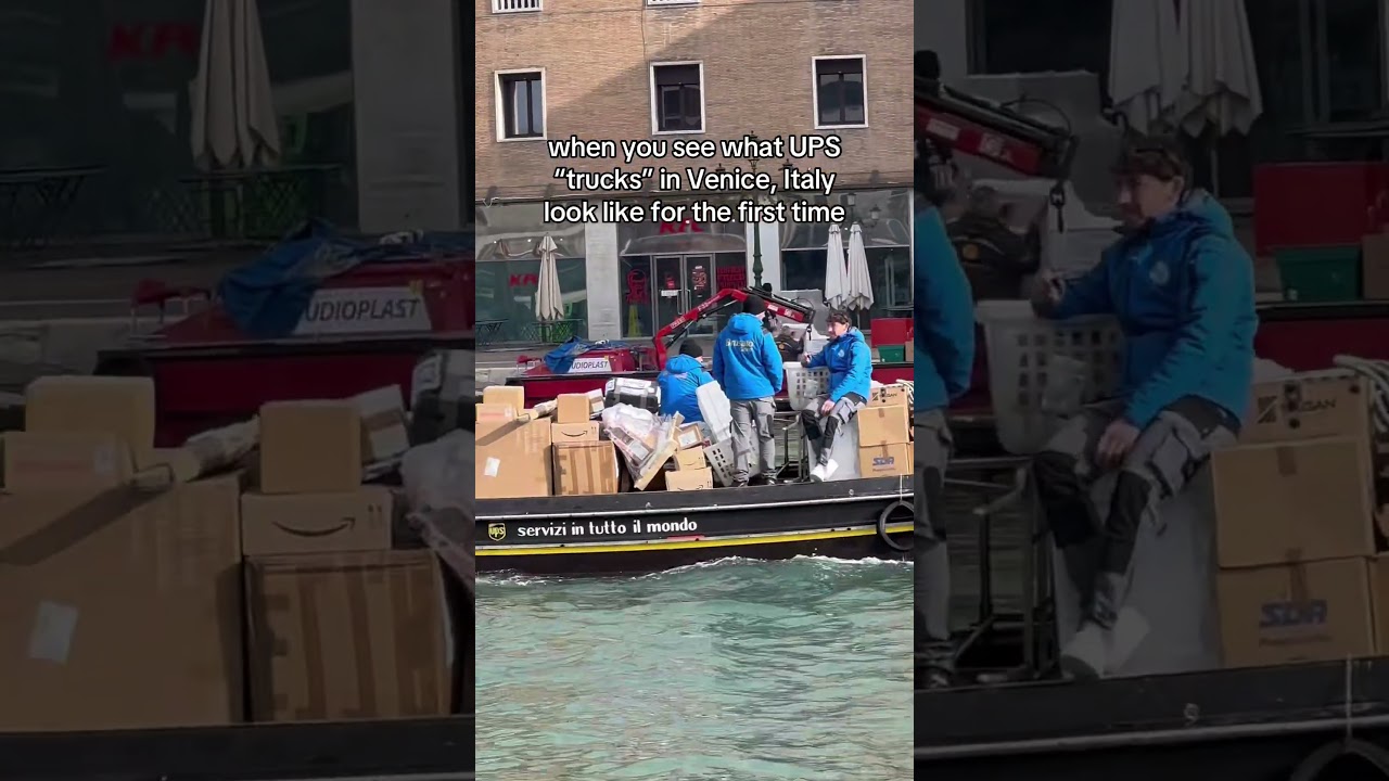 What UPS trucks look like in Venice, Italy 🤯 #venice #italy #venezia #cultureshock #delivery