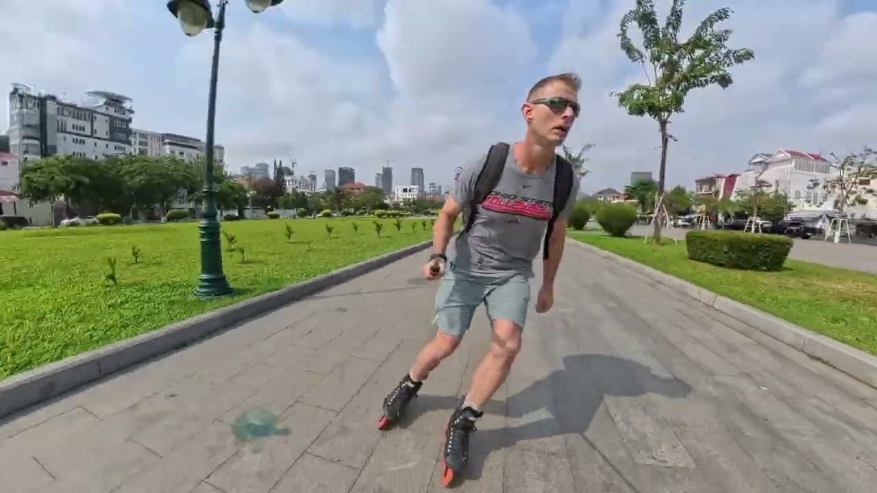 Cambodia rollerblading! Inline skating in Phnom Penh after a roller hockey tournament.