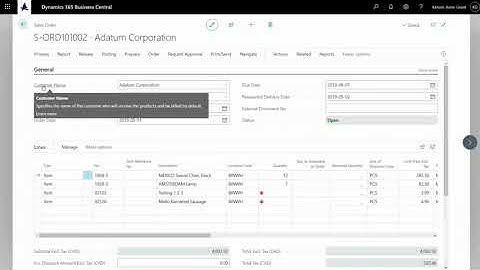 How to use tabs on the sales order header in Business Central