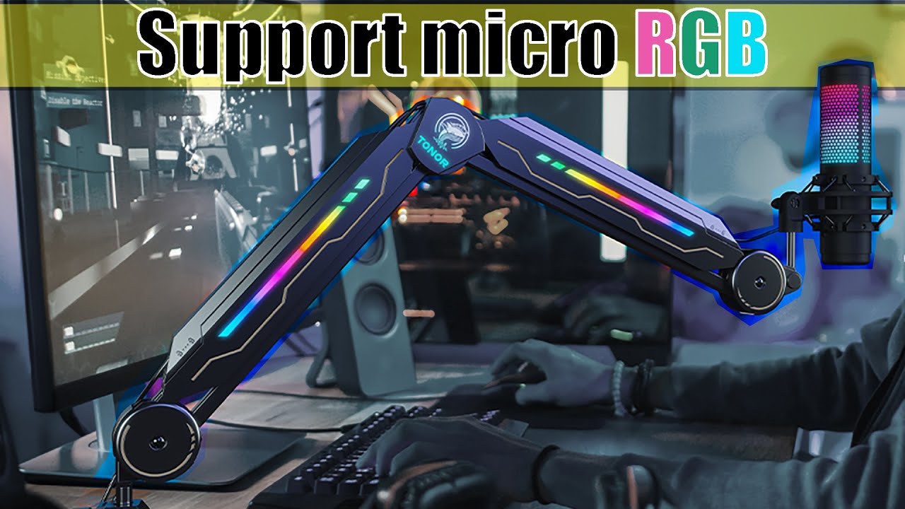 TONOR Bras Micro avec Lumière RGB, Perche Micro Gaming Adaptée à