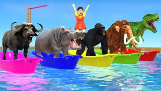 Wild Animals Pool Jump into Bathtub Game! in water with Mammoth Elephant T-Rex Hippo Tiger Gorilla screenshot 1