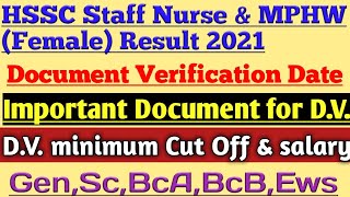 Hssc staff nurse & mphw female result date// staff nurse cut off and d.v. date 2022?