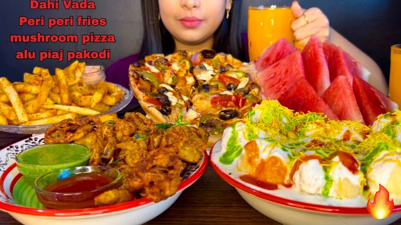 EATING DAHI VADA, ALU PIAJ PAKODA, MUSHROOM PIZZA, PERI PERI FRIES | INDIAN STREET FOOD CHALLENGE