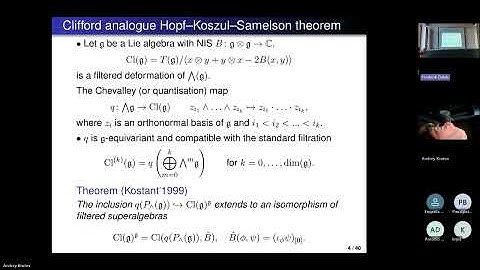 Clifford algebra analogue of Cartan’s theorem for symmetric pairs (Andrey Krutov)
