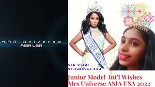 Junior Model International Sia Vijai Wishes Mrs Universe Asia Usa 2022 Dr