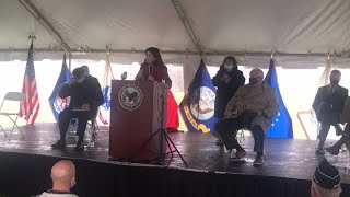 Lt. Gov. Kathy Hochul speaks at the dedication of the Western New York National Cemetery in Pembroke