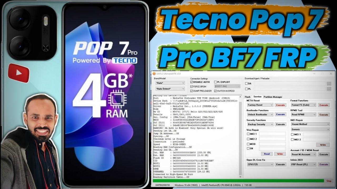 Tecno Pop 7 Pro BF7 FRP Unlock in UMT Tool tecno pop 7 pro frp umt