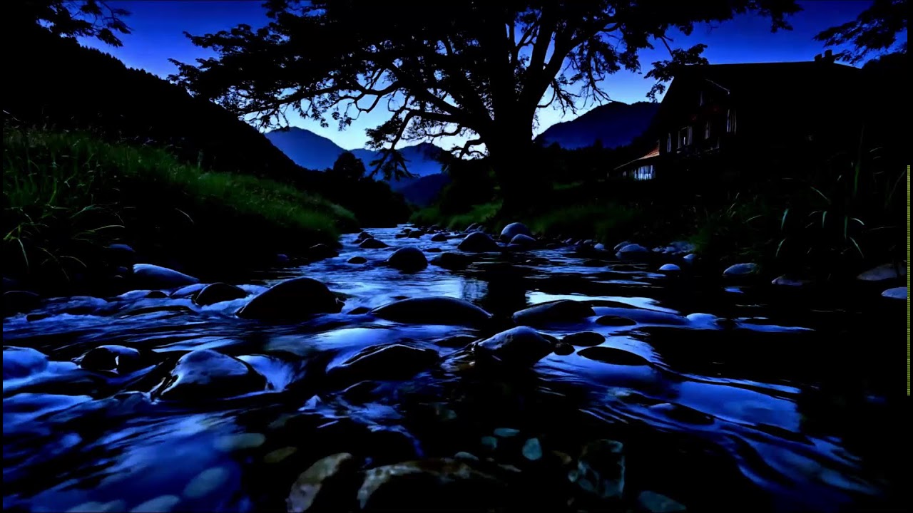 Night River in Dark Forest | Dark Screen Sleep Sounds • Flowing Water (No Music)