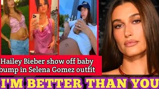 Hailey Bieber SHOWOFF Baby BUMP In THESAME BUTTERFLY Dress As Selena Gomez