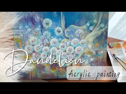 壓克力畫七彩夢幻層次 |天使與蒲公英 | Acrylic Painting | Angel and Dandelion