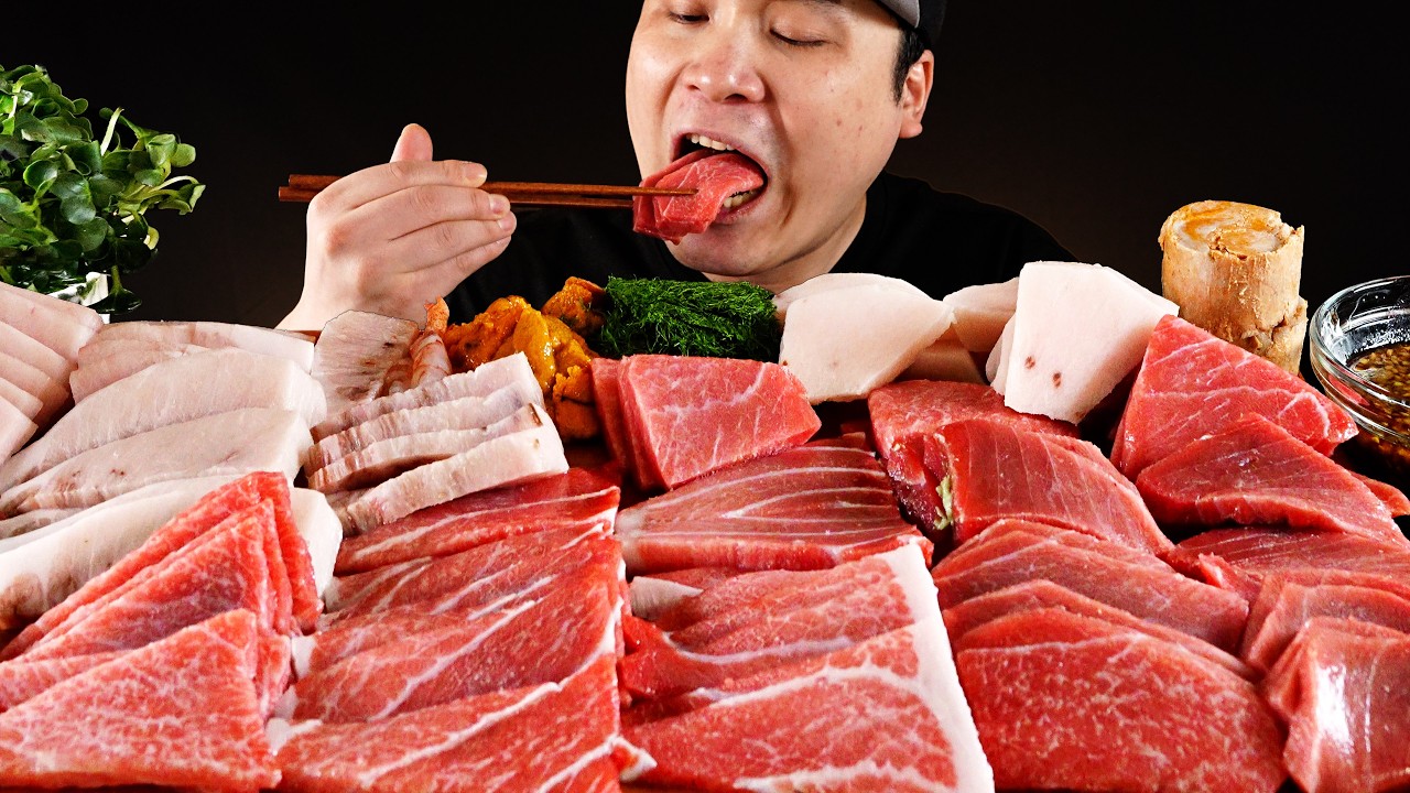 빛깔 좋은 참치회 여러부위와 우니, 아귀간 먹방~!! Various parts of tuna sashimi and sea urchin