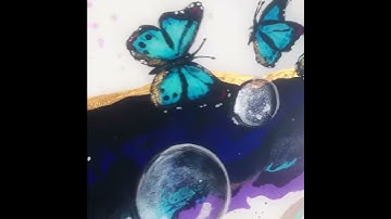 Resin geode art painting with butterflies by Jessica Immen